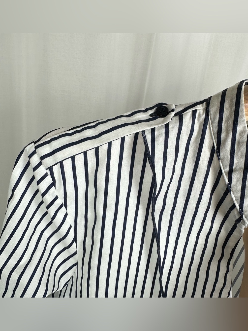 Zara Basic Striped High Low Tunic Button Front Blouse Shirt Size L Blue White - Picture 3 of 14